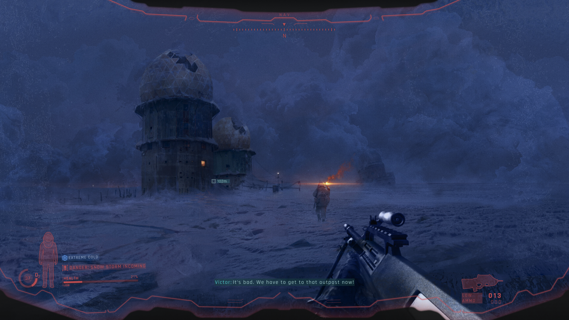 HUD CARRYING OXYGEN, HEALTH, COLD AND STORM WARNINGS